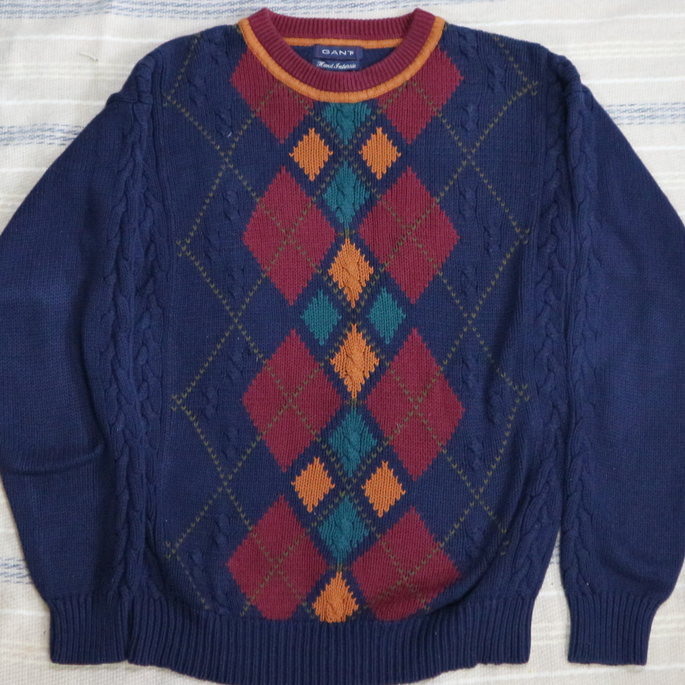 Gant Deep Blue Argyle Woven Crewneck Sweater
